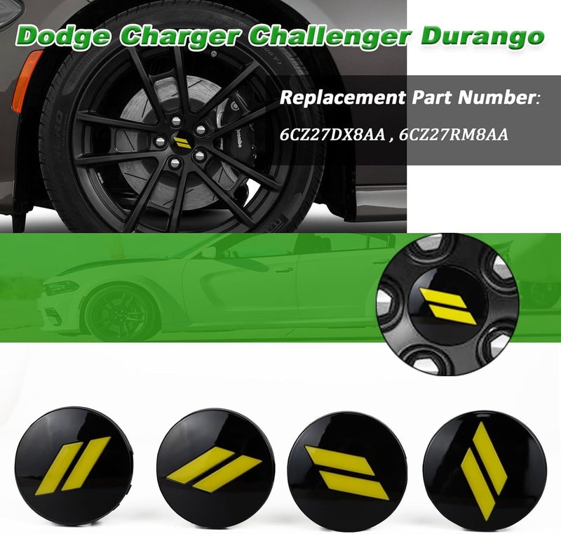BINQIGOO 4pcs 63mm 2.5 inches Slash Wheel Center Cap Covers Fit for Dodge Charger Durango Dart 2015-2020 Jeep/Chrysler Yellow - Image 5
